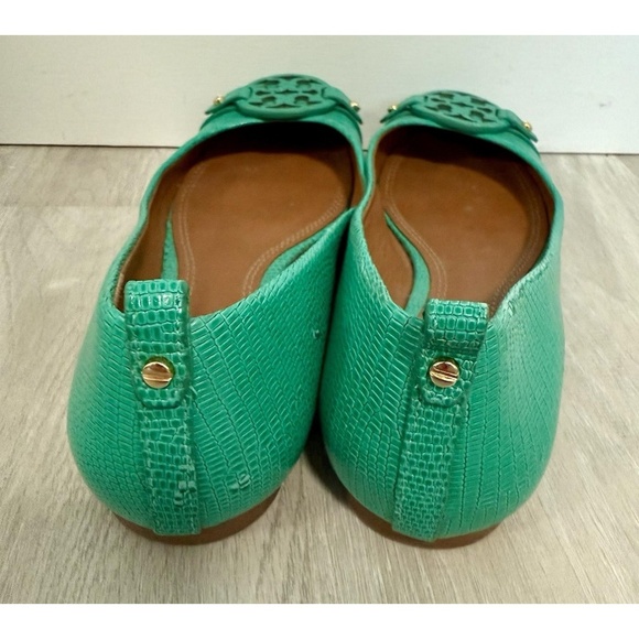 TORY BURCH Size 6.5 M Mini Miller Pond Green Logo Ballet Flat Leather Shoes - Picture 4 of 13